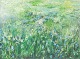 Henrik Bloch, olie på lærred, listet dansk kunstner.Ekspressivt landskab med blomstrende eng ...