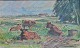Holbak, Niels (1884 - 1954) Danmark: Køer på en mark, Vestjylland. Olie på lærred. Signeret. 27 ...