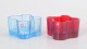 Alvar Aalto for Iittala, sæt af to fyrfadsstager.Organisk formede fyrfadsstager i presset glas ...