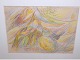 Erik Ortvad (1917-2008), oliekridt maleri med abstrakte former i varme farver. Det er monteret i ...