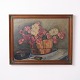 Oliemaleri på lærred med motiv af blomster, signeret og dateret 1922. Maleriet er udført som et ...