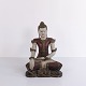 Buddha figur i udskåret træ med rødlig patina fra ...