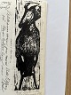 Falke Bang (1912-98):Træskonæb (Abu Markub) i Københavns ZOO 1977.Træsnit på japanpapir ...