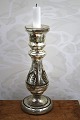 Stor antik mundblæst lysestage i fattigmandssølv fra 1800 tallet med håndmalet guld dekoration ...