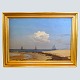 Mariner maleri af Carl Frederik Emanuel Larsen, Juli 1852. Kystparti med skibe. Olie på lærred. ...