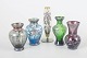 Murano, sæt af fem håndmalede kunstglasvaser.Dekorativ samling af fem håndmalede ...