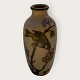 Bornholmsk keramik, Hjorth, Brun stentøj, Vase, Nr.75, Med fugl, 17,5cm høj, 9cm i diameter *pæn ...
