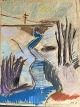Pastel af den svenske kunstner Lars Bertle - Landskab med å.