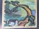 Lars Bertle (1925-2026):Landskab med hus.Farvekridt på papir.Sign.: BERTLEUden ...