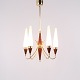 Femarmet lysekrone designet af Bent Karlby og fremstillet hos Lyfa i 1960'erne. Lampen er udført ...