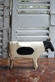 Decorative, old milking cow in carved wood with painting, leather ears / tail and fine patina...