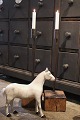Decorative, old Swedish horse in carved wood with white paint and glass eyes...