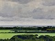 Lars Swane (1913-2002), Oliemaleri på lærred, Åbent landskab med hav /fjord, fjern horisontlinje ...