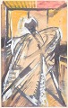 Umar Tell, mixed media på papir, listet svensk kunstner.Modernistisk komposition udført i ...