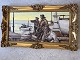 Christian Valentinussen (1903-85):Fiskere og fiskebåde på stranden ved Vestkysten.Olie på ...
