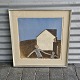 Litografi med motiv af en husgavl, sat i sølvfarvet ramme. Nr 15/60Titel "Mor og børn ved ...