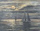 Carl Larsen, Sejlskib i måneskin, Signeret: Carl Larsen 1942, oliemaleri på lærred, mål med ...
