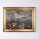 Maleri på lærred fra 1930’erne med motiv af en landsbyvej i mørkt vejr. I forgrunden ses en ...