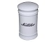 Royal Copenhagen porcelæn, hvid krydderikrukke med sort tekst: Nelliker.Bemærk denne vare er ...
