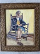 Josef Lémon (1895-1968):Siddende, cigaretrygende kvinde i gyngestol.Olie på pladeIndrammet ...