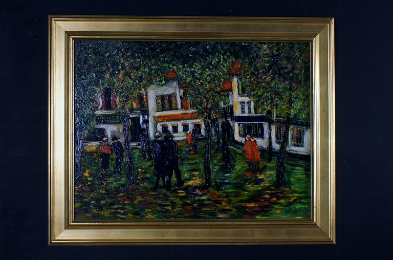 Antageligt fransk maler, 20. årh.: Parkscene med spadserende personer, Paris ?