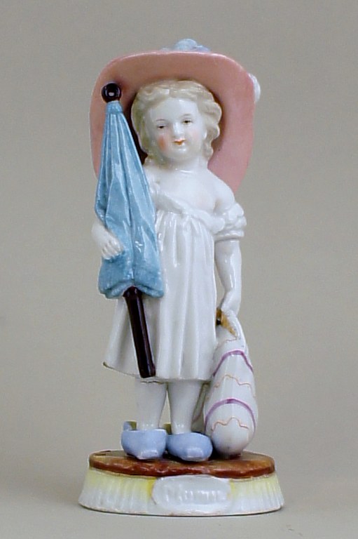Milano, G. Richardi, ca.1860-70. Pige med sommerhat, taske og paraply i 
porcelæn.