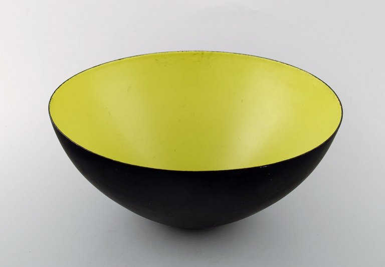 Large Krenit Bowl by Herbert Krenchel. Black metal and mint green enamel.