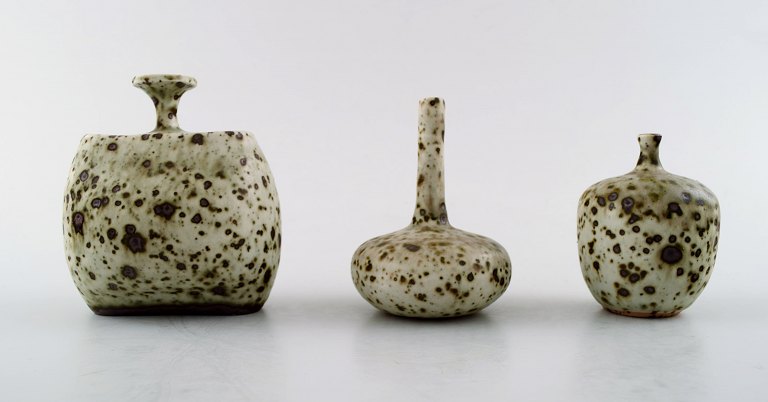 Rolf Palm, Mölle, three unique art pottery vases. Swedish design 80s.
