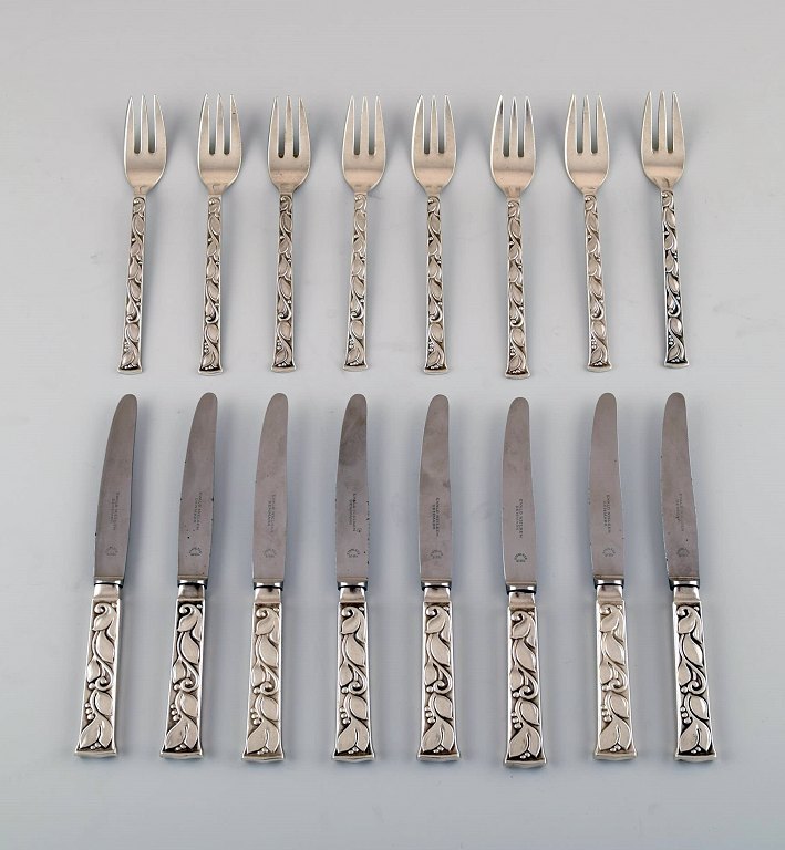 Evald Nielsen number 30, rare and complete fruit service for eight persons in 
sterling silver.