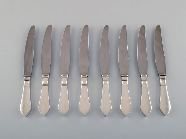 Georg Jensen Continental (Antik) 8 middagsknive, sølvbestik, hammerslået.