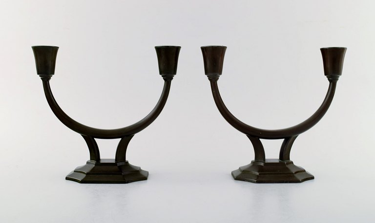Just Andersen art deco pair of "disco" metal candlesticks, number 1372.