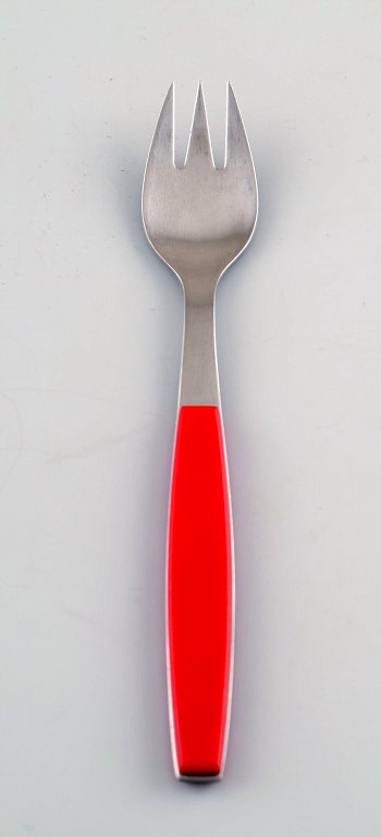 Lunch Fork. Henning Koppel. Strata cutlery stainless steel and red plastic.
