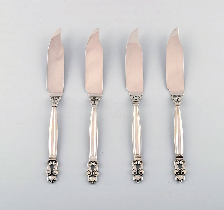 Georg Jensen "ACORN" set of four fish knives in sterling silver.
