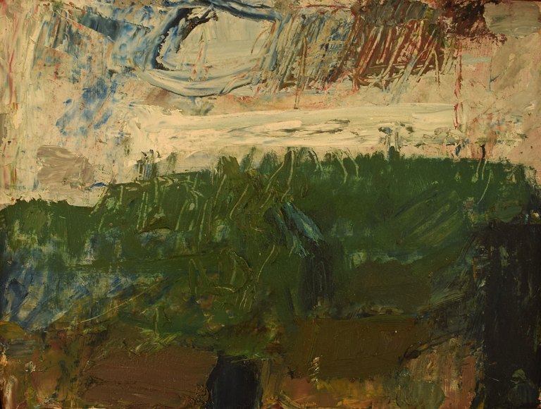 Norsk landskab fra Gurostølen af Lili Ege (1913-2004). Olie på plade.
Ekspressionistisk maleri af høj kvalitet.