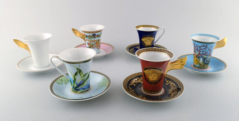 Gianni Versace for Rosenthal. Set of 6 coffee cups with saucers. Medusa and 
floral motifs.
