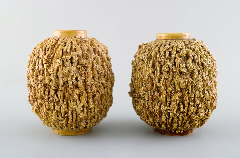 Gunnar Nylund for Rörstrand / Rorstrand. A pair of "Chamotte" vases. "Hedgehog 
vase"

