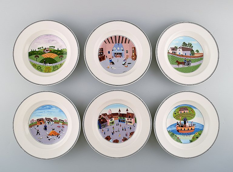 Villeroy & Boch Naif middagsservice i porcelæn. Et sæt på 6 dybe tallerkener 
dekoreret med naivistiske motiver.
