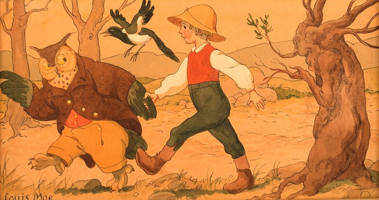 Louis Moe (b. 1857, d. 1945), Norwegian born painter and illustrator. Watercolor 
on paper. Fairy tale motif. Ca. 1910.