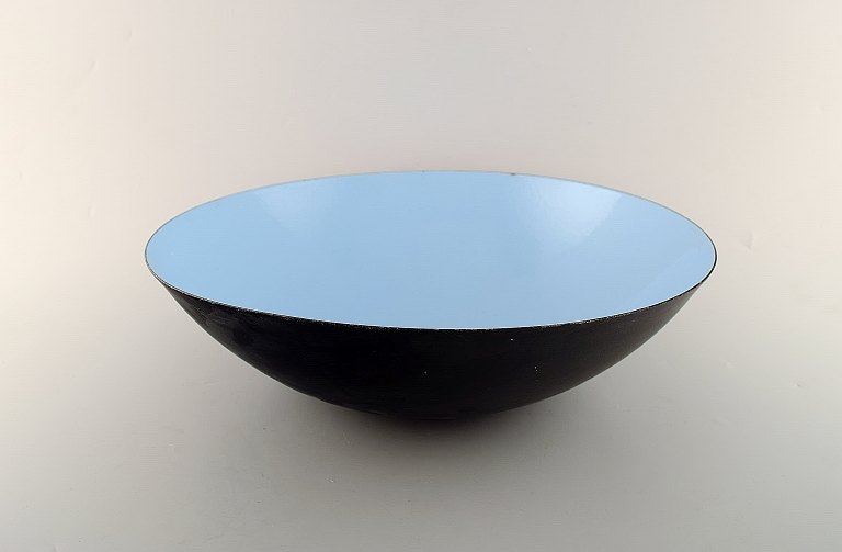Large Krenit bowl by Herbert Krenchel. Black metal and light blue enamel. 
1960/1970