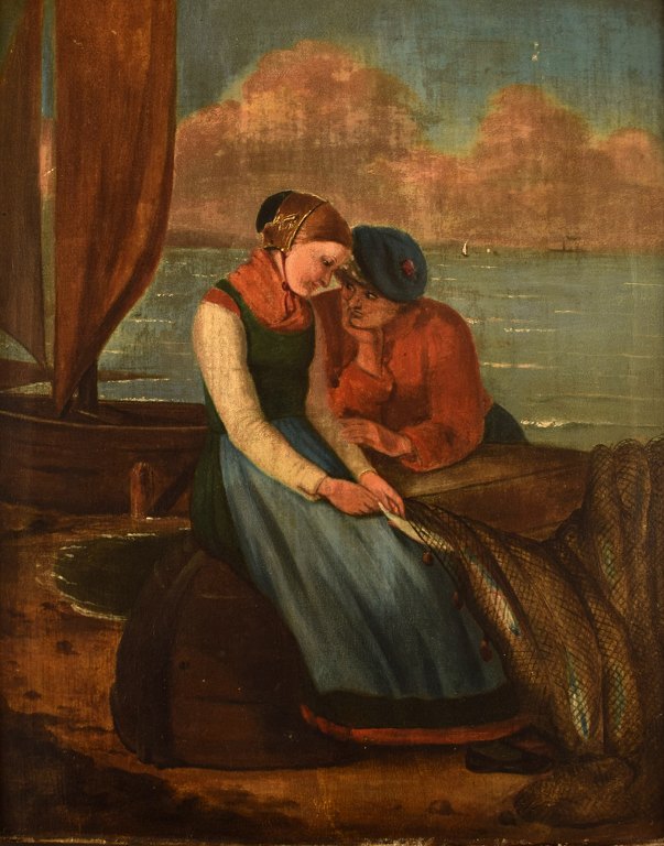 English genre painter. Romantic scenery. Young couple. Oil on canvas. 19th 
century.