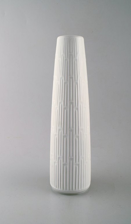 Large Meissen blanc de chine vase with geometric pattern. Stylish design, 
1960