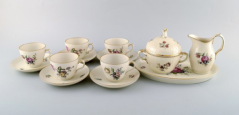 Royal Copenhagen. "Frisenborg". Five coffee cups with saucers and sugar / cream 
set.
