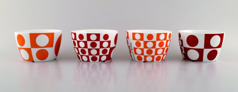 Verner Panton. Four porcelain bowls with geometric pattern. Late 20th century.
