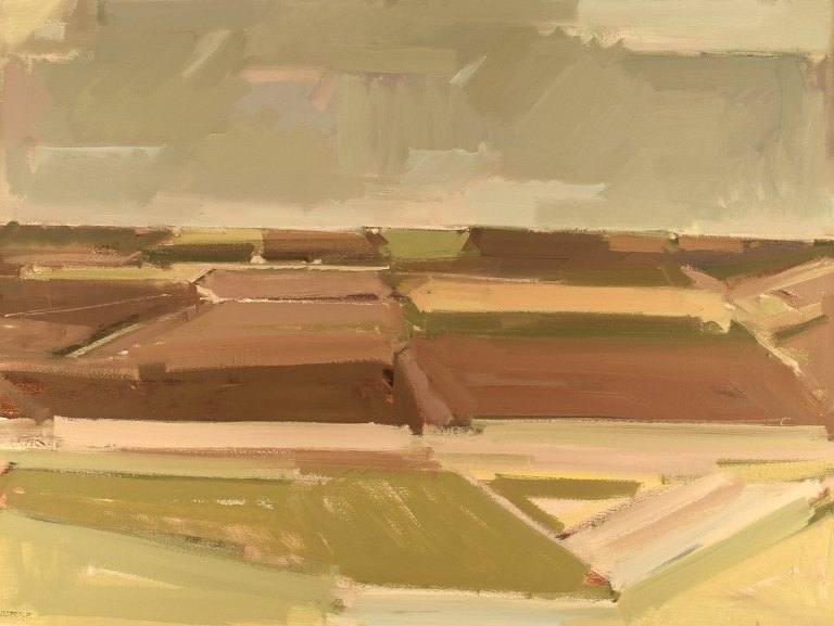 Frans Vester Pedersen (1934-1972). Modernist landscape. Oil on canvas.
