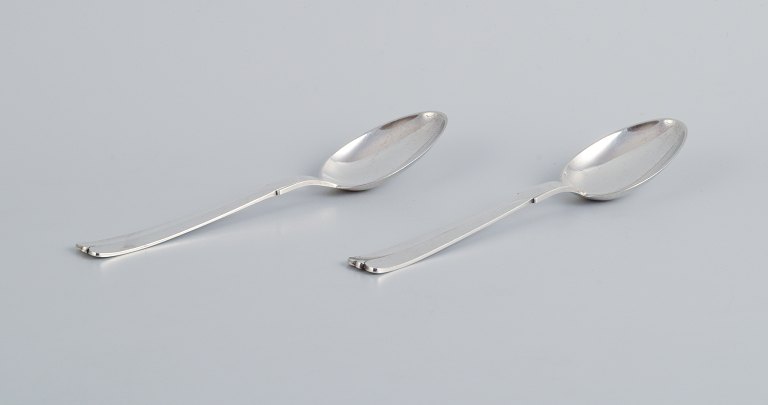 Hans Hansen silverware no. 7. Two Art deco table spoons in Danish 830 silver.
