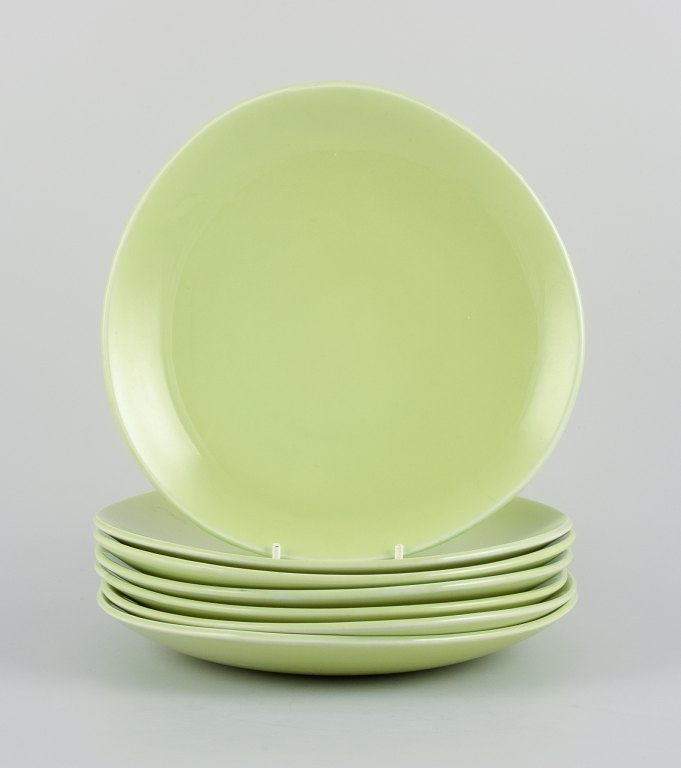 Stig Lindberg for Gustavsberg. Set of seven "Colorado" retro porcelain plates in 
apple green.
