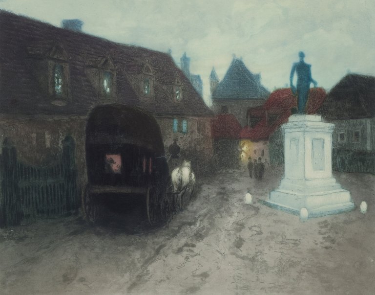 Frits Thaulow (1847-1906). Color lithograph of "Grev Wedels Plass". 