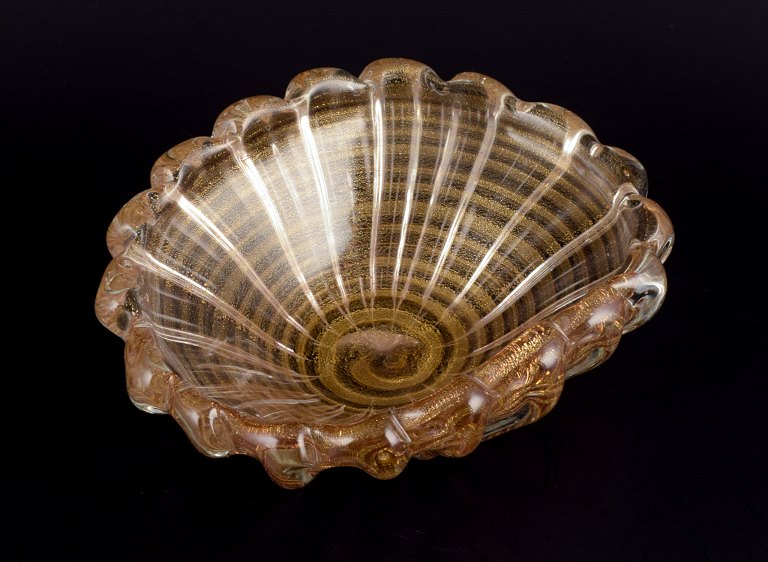 Murano, Italy.Large ribbed bowl in art glass.