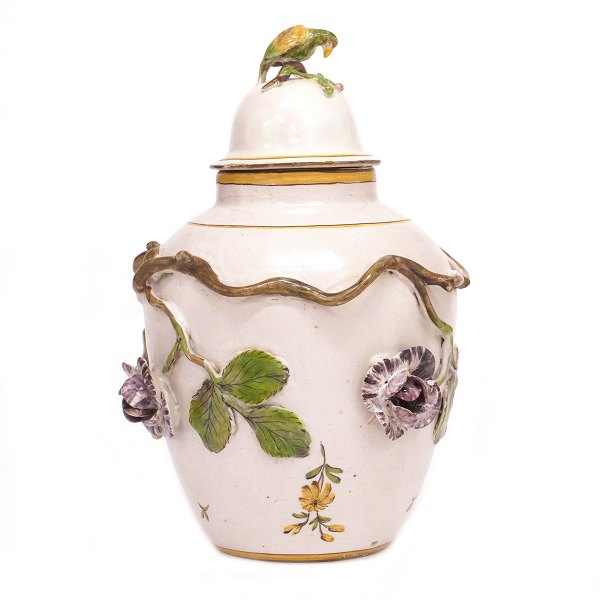 18th century lidded faience vase manufactured in Stralsund circa 1770. H: 25cm