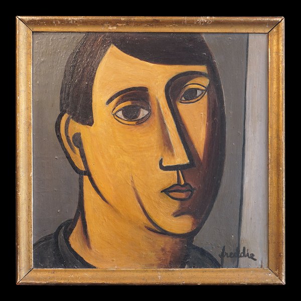 Wilhelm Freddie selvportræt. Wilhelm Freddie, 1909-95, olie på plade. Tidligt 
selvportræt signeret og dateret 1926-27. Lysmål: 38x37cm. Med ramme: 43x42cm